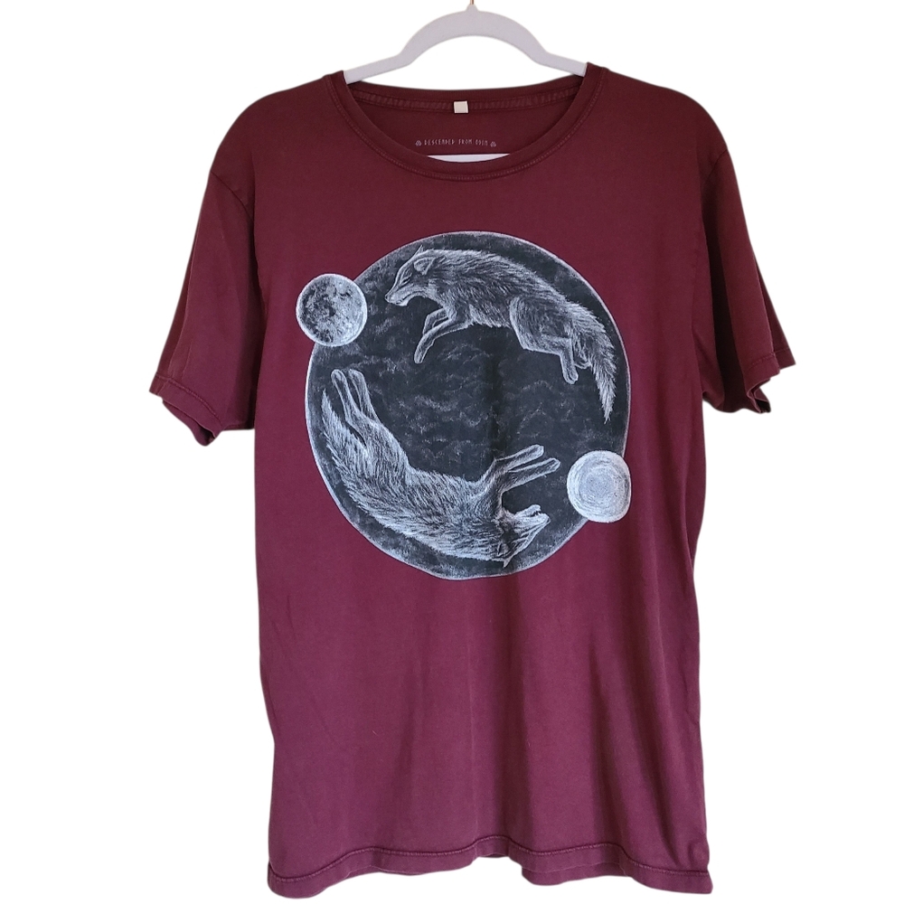 descended from odin maroon graphic t-shirt wolf moon norse mythology unisex